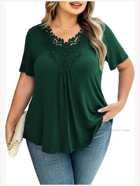 Plus Size Short Sleeve Lace Crochet Tunic Tunic Tops